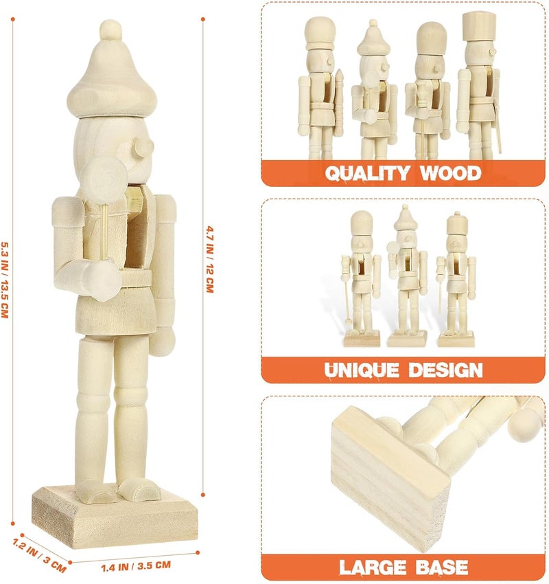 PASOLABE Store Christmas Wooden Nutcrackers Unpainted Nutcracker 12Pcs Christmas Unfinished Nutcracker Figures DIY Nutcracker Blank Nutcracker - Image 3